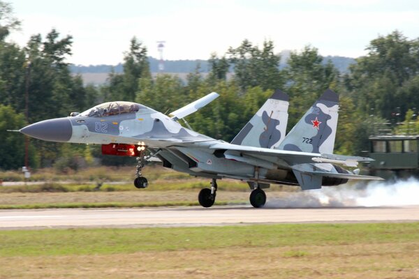 Grey multi-purpose fighter on the runway