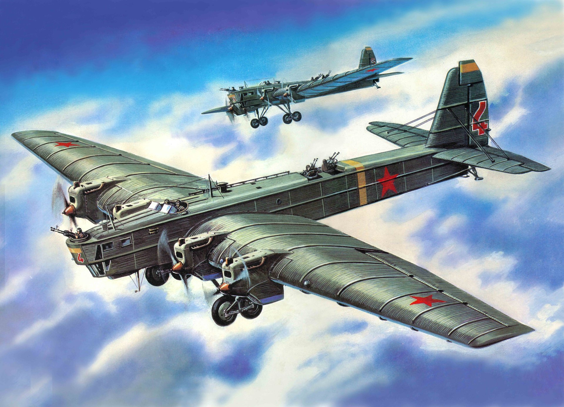 art plane tupolev tb-3 soviet bomber air force soviet union bob ww2