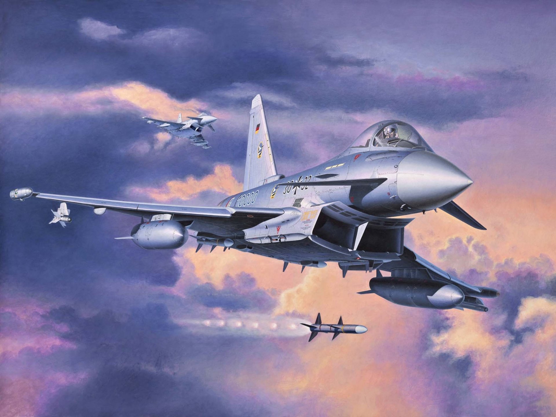 art samolot eurofighter typhoon wielofunkcyjny myśliwiec na niebie