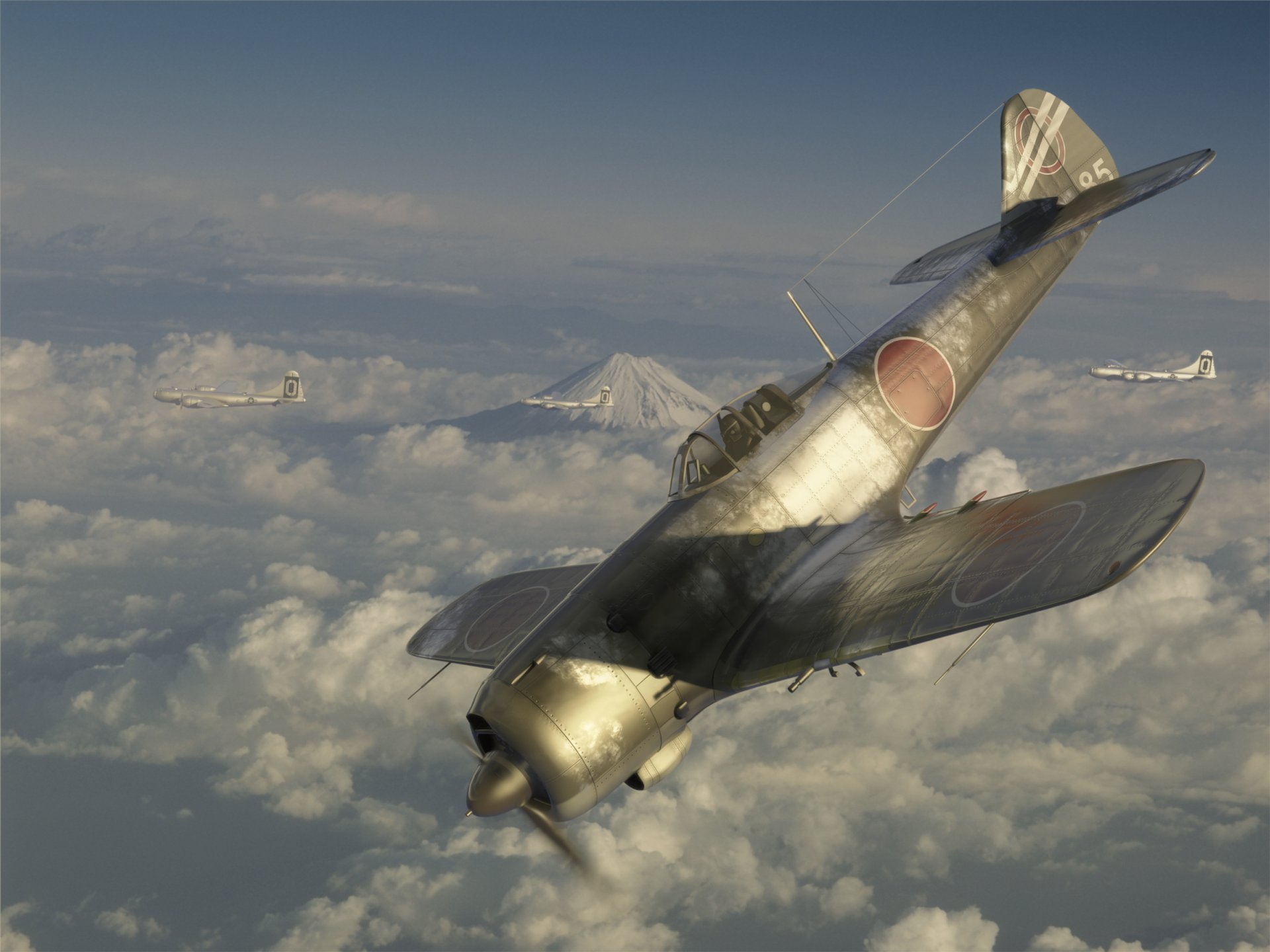 art ki-84 planes in the sky flight cloud