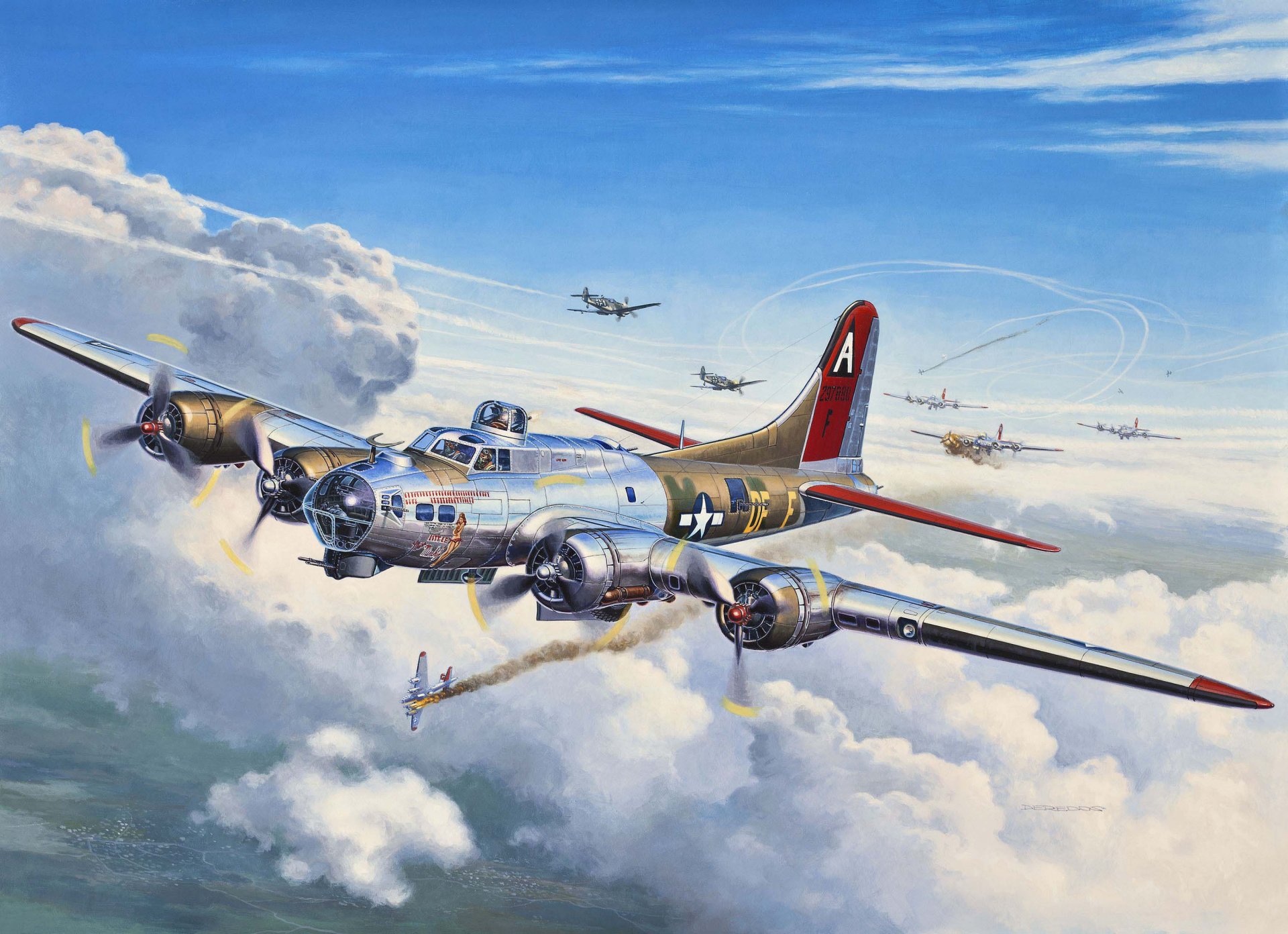 art avion boeing b-17 volant forteresse forteresse volante américain tout en métal bombardier équipage 10 personnes lien bombardiers sur mission attaché combat avec allemand istribits intercepteurs us air force ww2