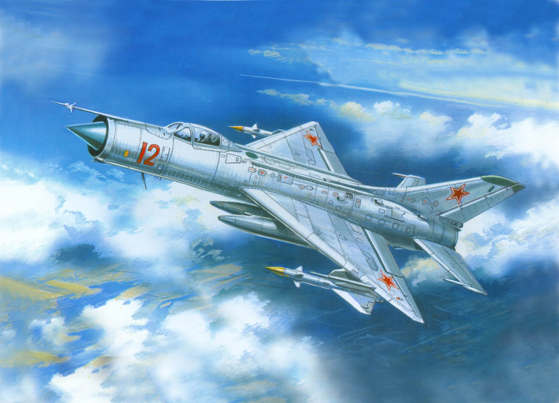 art niebo mig-21f radziecki wielozadaniowy myśliwiec okb mikojan i gurewicz rysunek