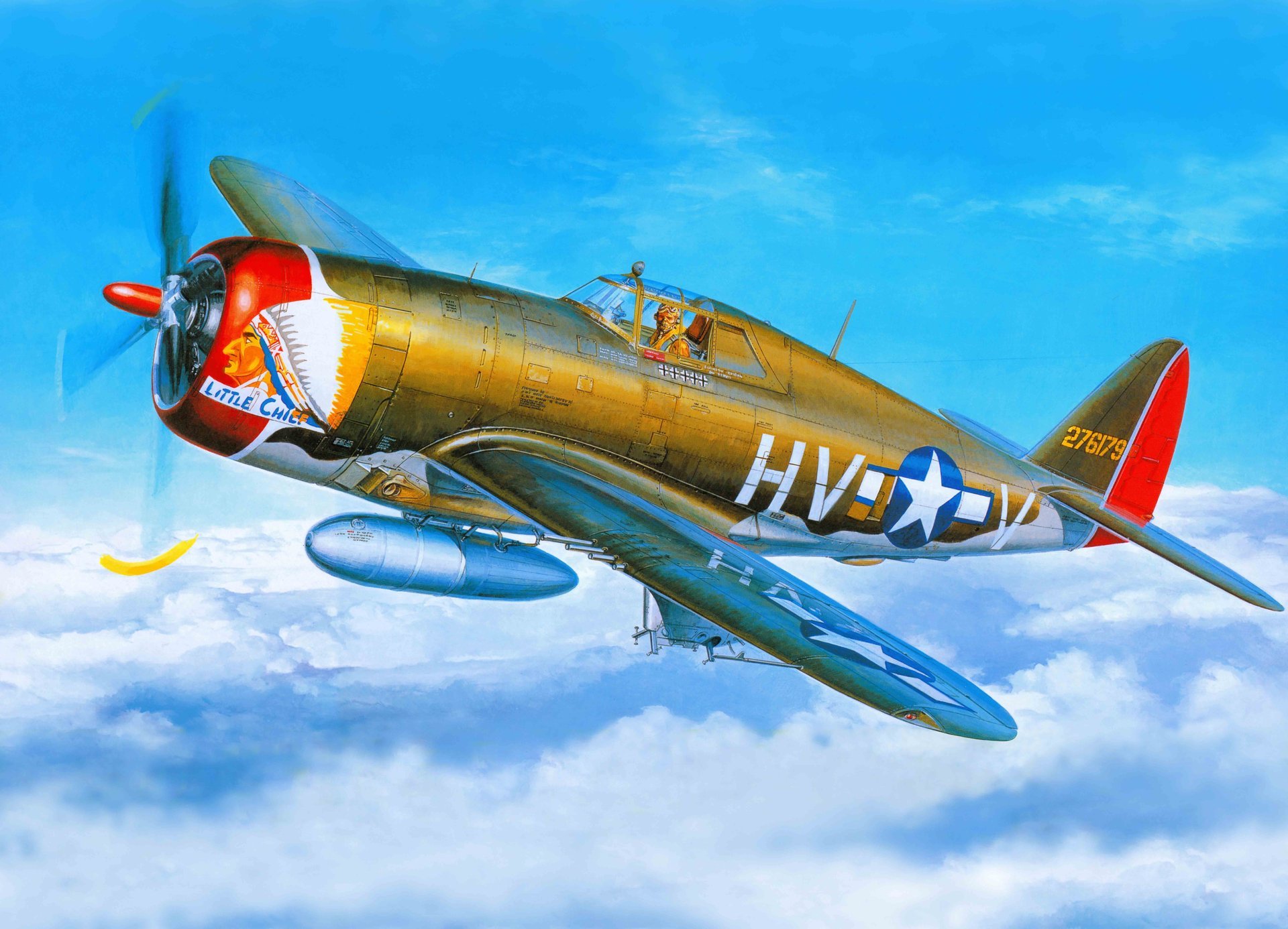 arte avión república p-47 thunderbolt caza fuerza aérea ee.uu. bombardero ww2