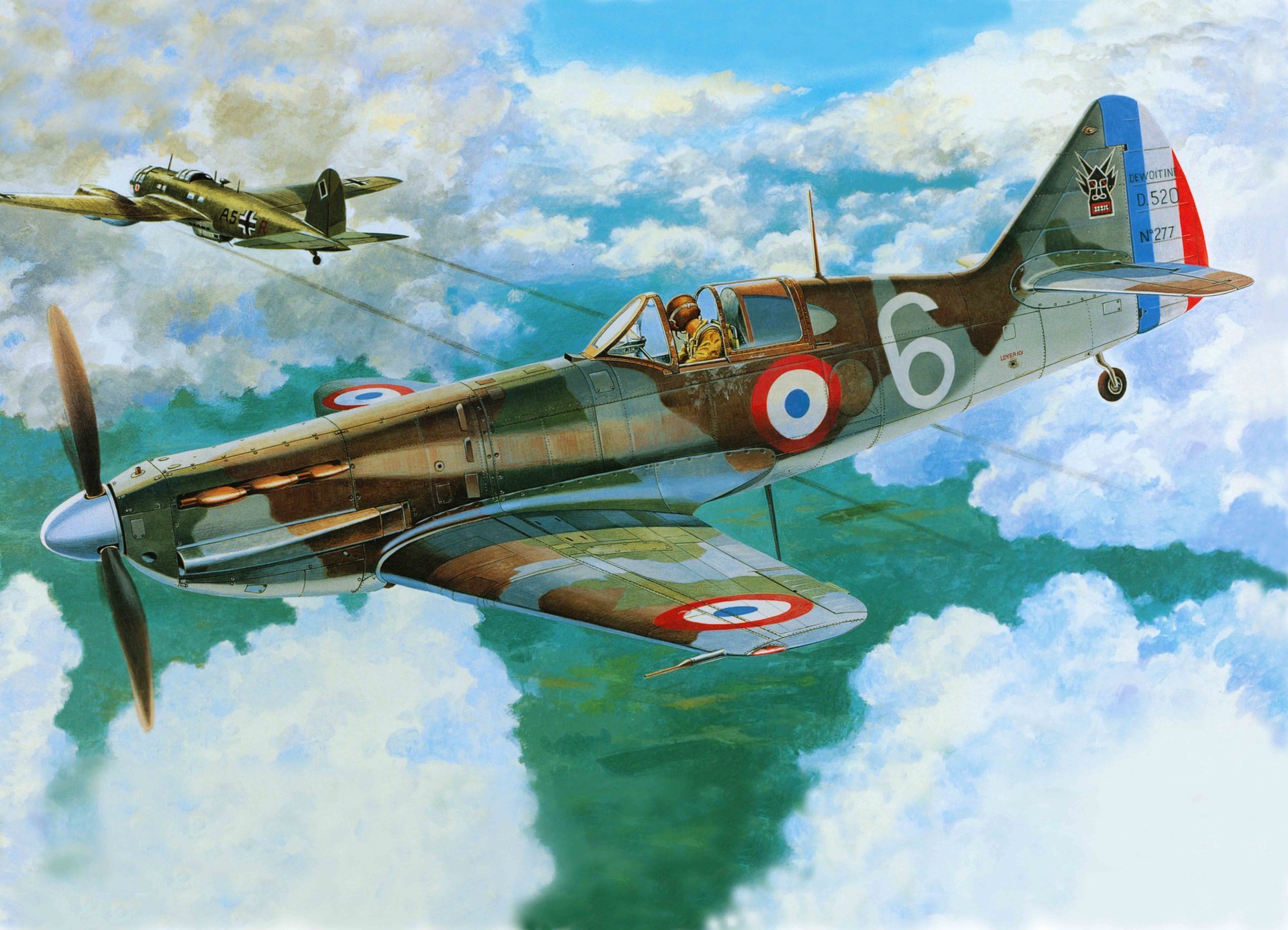 art plane dewoitine d.520 single french fighter air force france ww2