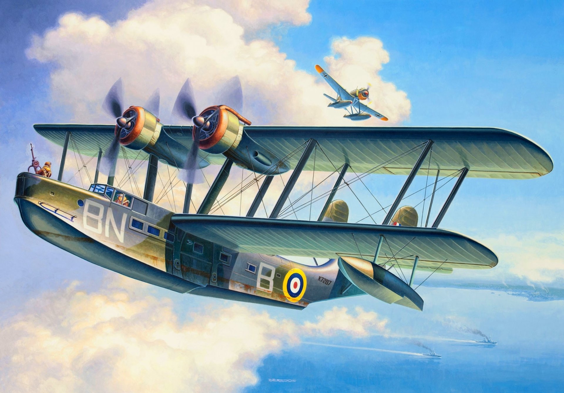 art ciel nuages supermarine stranrier supermarine stranrier britannique volant bateau arado ar 196 allemand de base marine scout mer militaire navires ww2 dessin