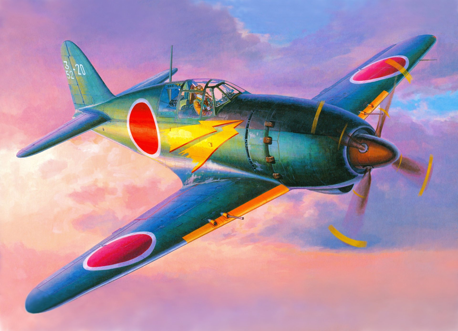 kunst himmel japanisch flugzeug abfangjäger mitsubishi j2m raiden zweiter weltkrieg zeichnung