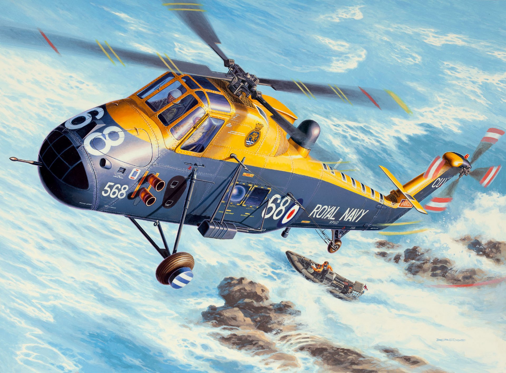 el dibujo de andrzej deredos británico multipropósito westland wessex tiene mk.3 royal navy