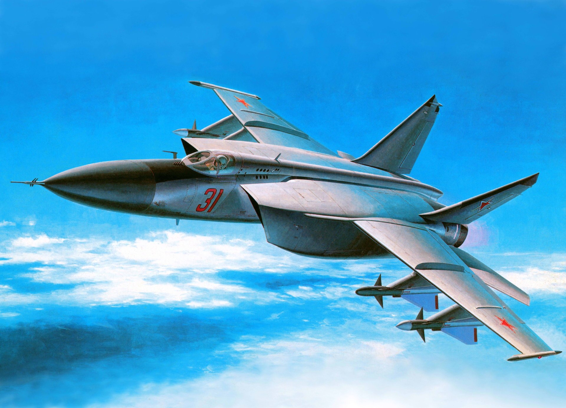 arte cielo mig-25 foxbat foxbat soviético supersónico a gran altitud interceptor de combate 3ª generación dibujo