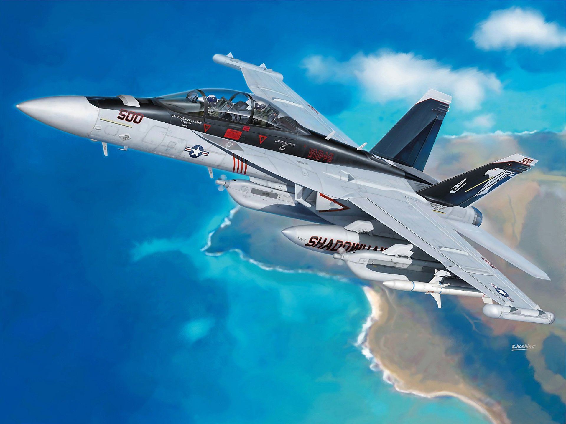 arte avión boeing ea-18 growler growler cubierta electrónica guerra diseñado firme en base luchador fa-18f super hornet en cielo marina ee.uu. artista t. hoshino