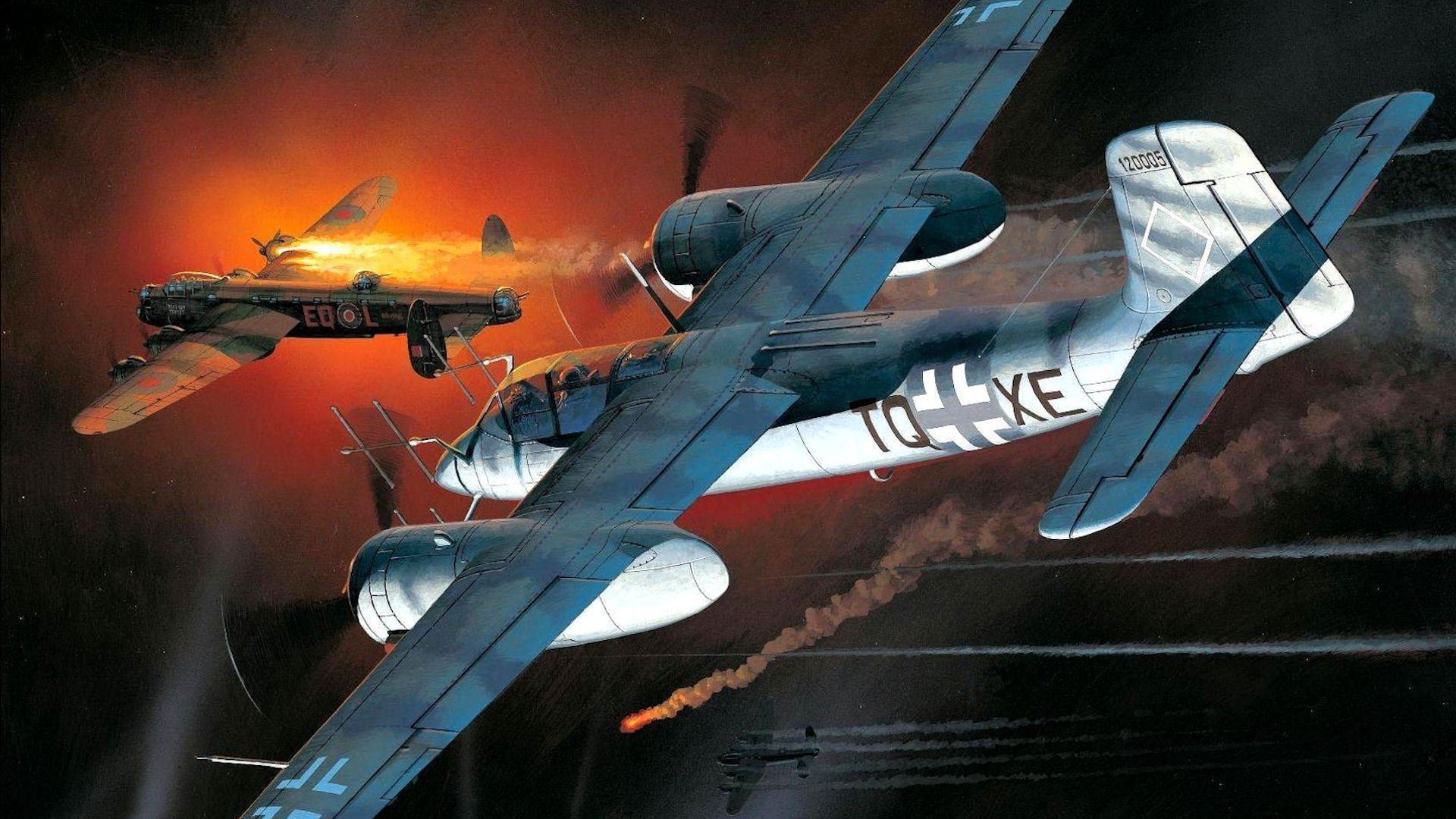 focke-wulff ta-154 moskito nachtjäger deutschland zeichnung nacht krieg feuer