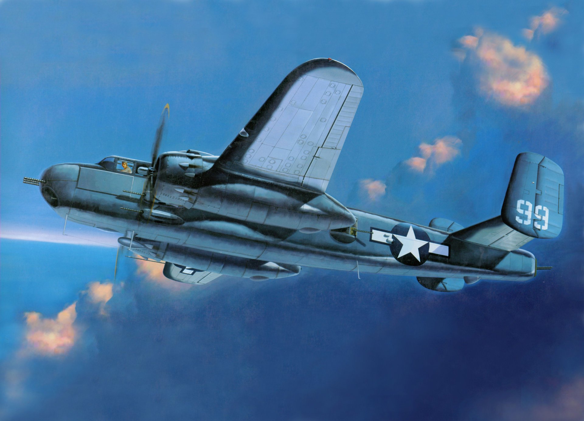 arte cielo nord americano b-25 mitchell inglese.nord americano b-25 mitchell americano bimotore tutto in metallo a cinque posti a medio raggio bombardiere ww2 figura