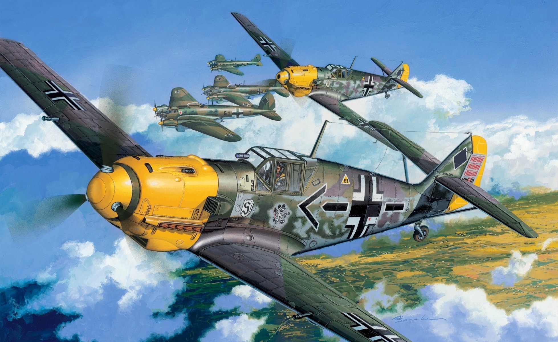 disegno aereo me-109 bf-109 e-4 emil messerschmitt messerschmitt luftwaffe geschwaderkommodore jg26 schlageter 26th fighter squadron schlageter seconda guerra mondiale