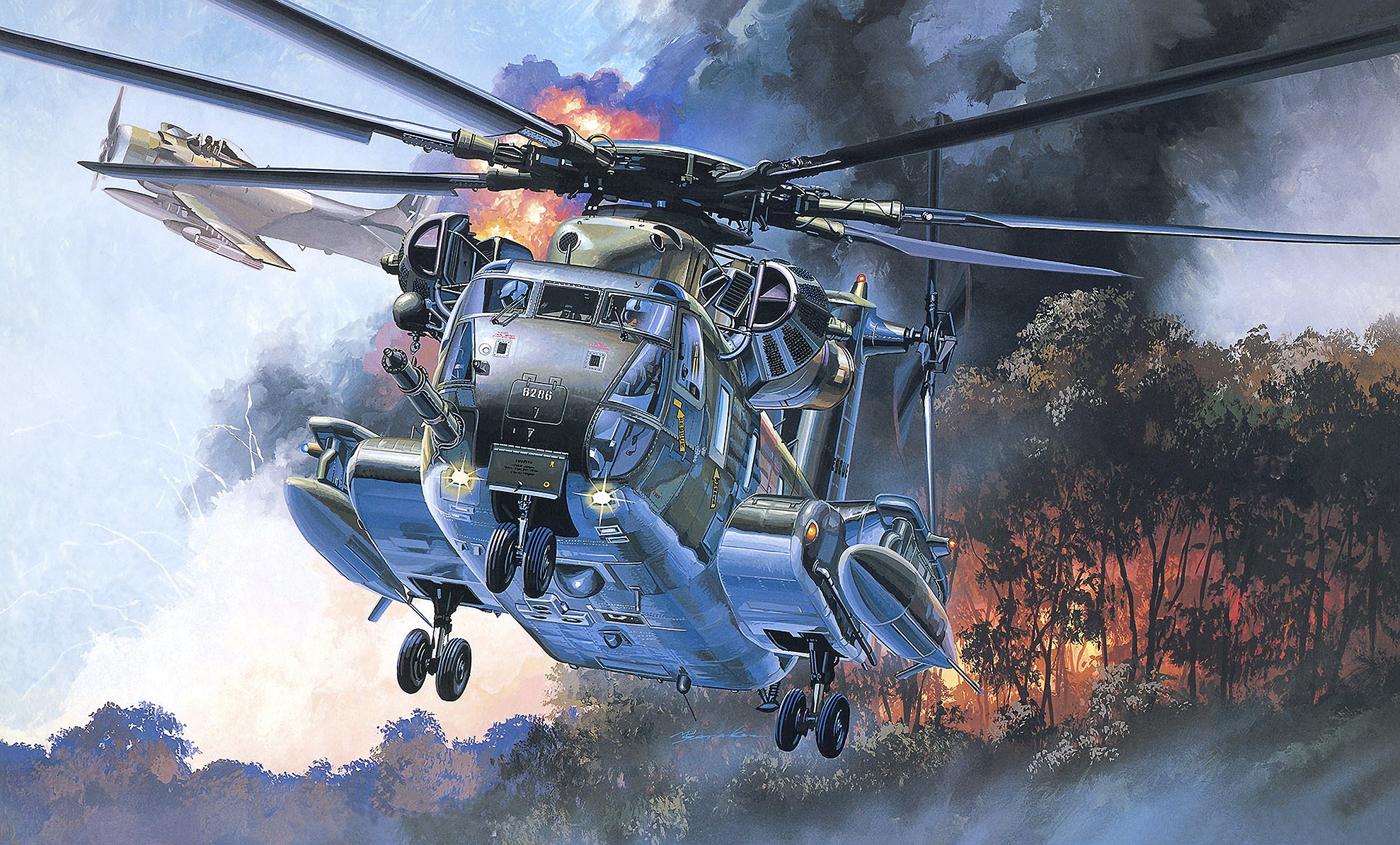 foresta alberi fuoco hh-53c s jolly green giant ricerca e salvataggio elicottero us air force figura