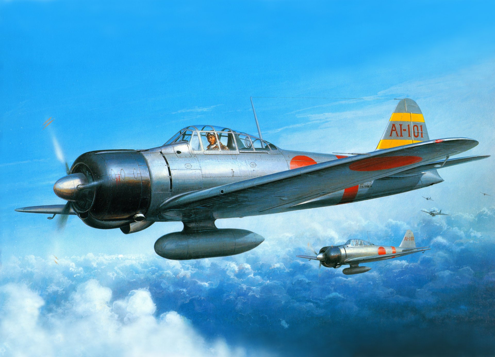 art war mitsubishi a6m2 zero-sen japanese deck fighters sky clouds ww2 picture