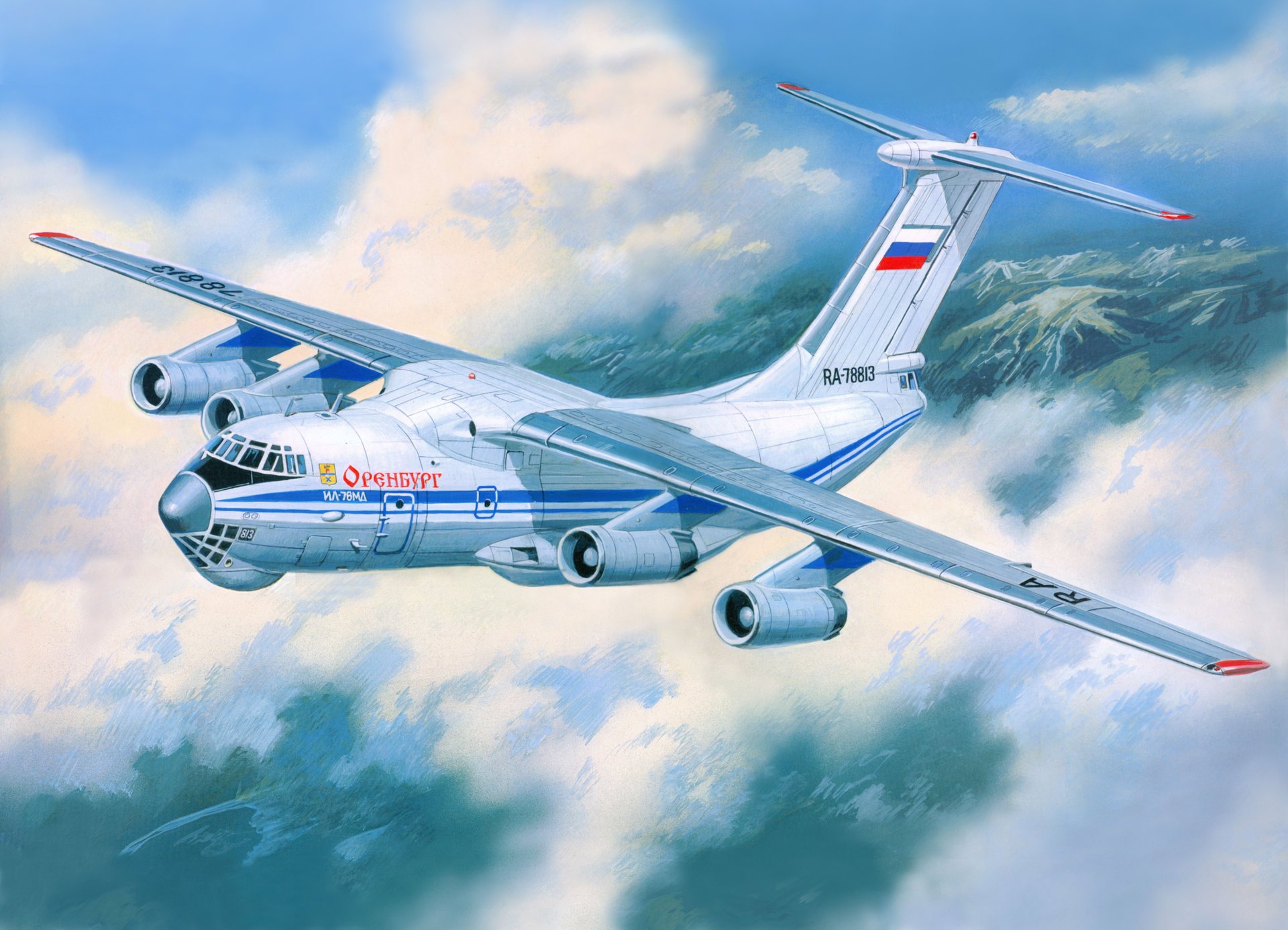 il-76 military transport plane aviation art