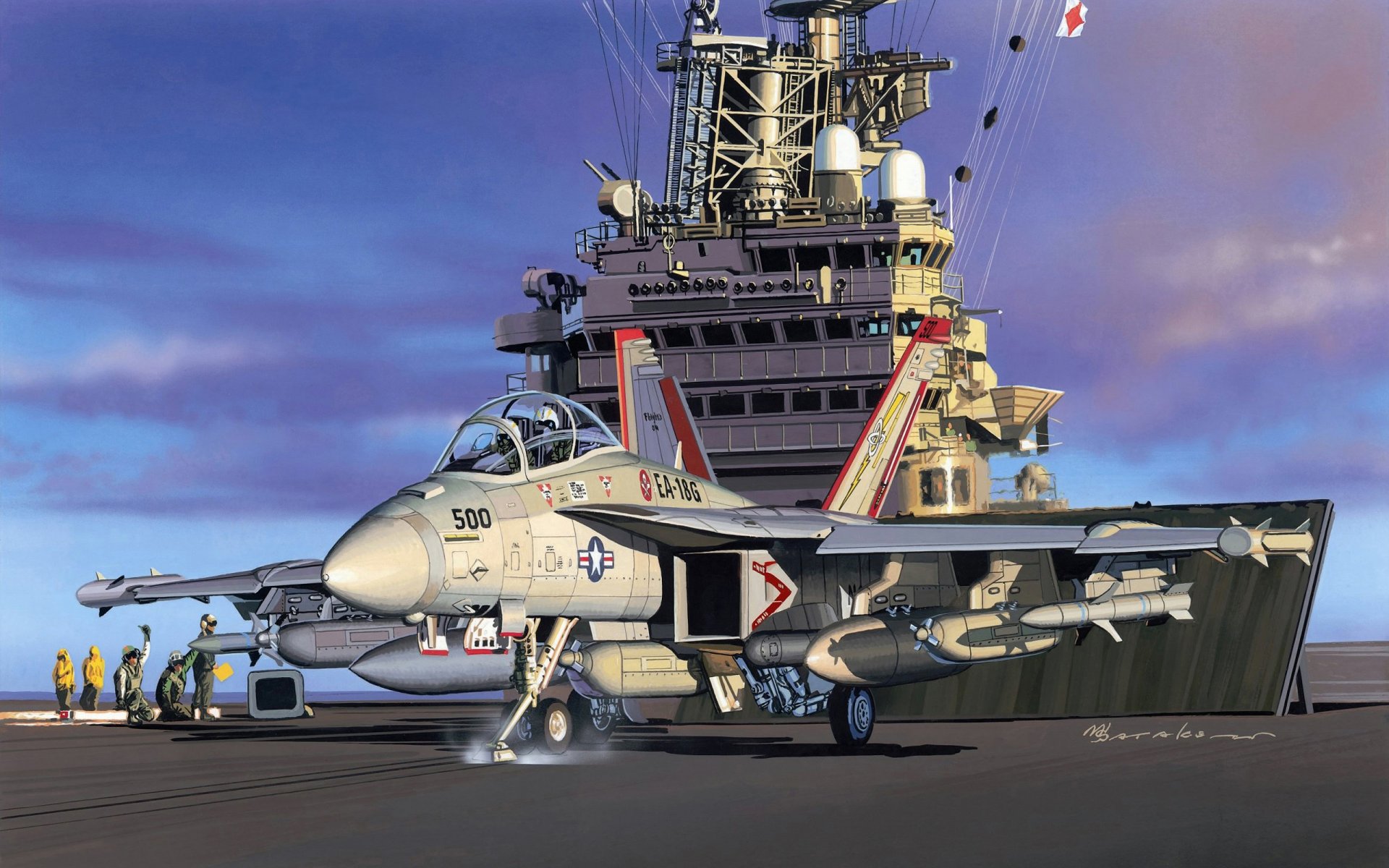 kunst flugzeug boeing ea-18 growler grunzen deck elektronik kampf entworfen firma auf basis kämpfer fa-18f super hornet marine usa künstler masao satake