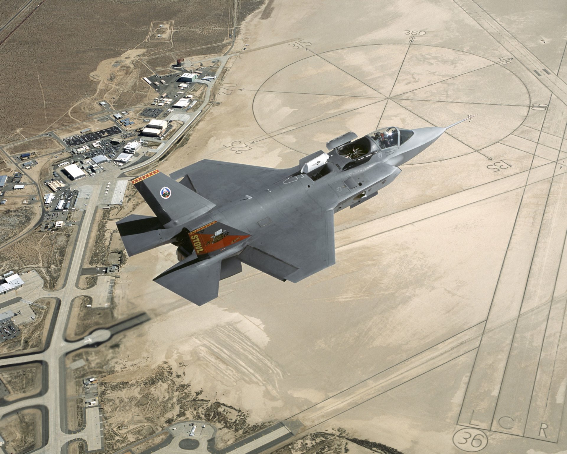 lockheed martin x-35b edwards afb fighter with short takeoff and vertical landing stovl airport runway circle degree