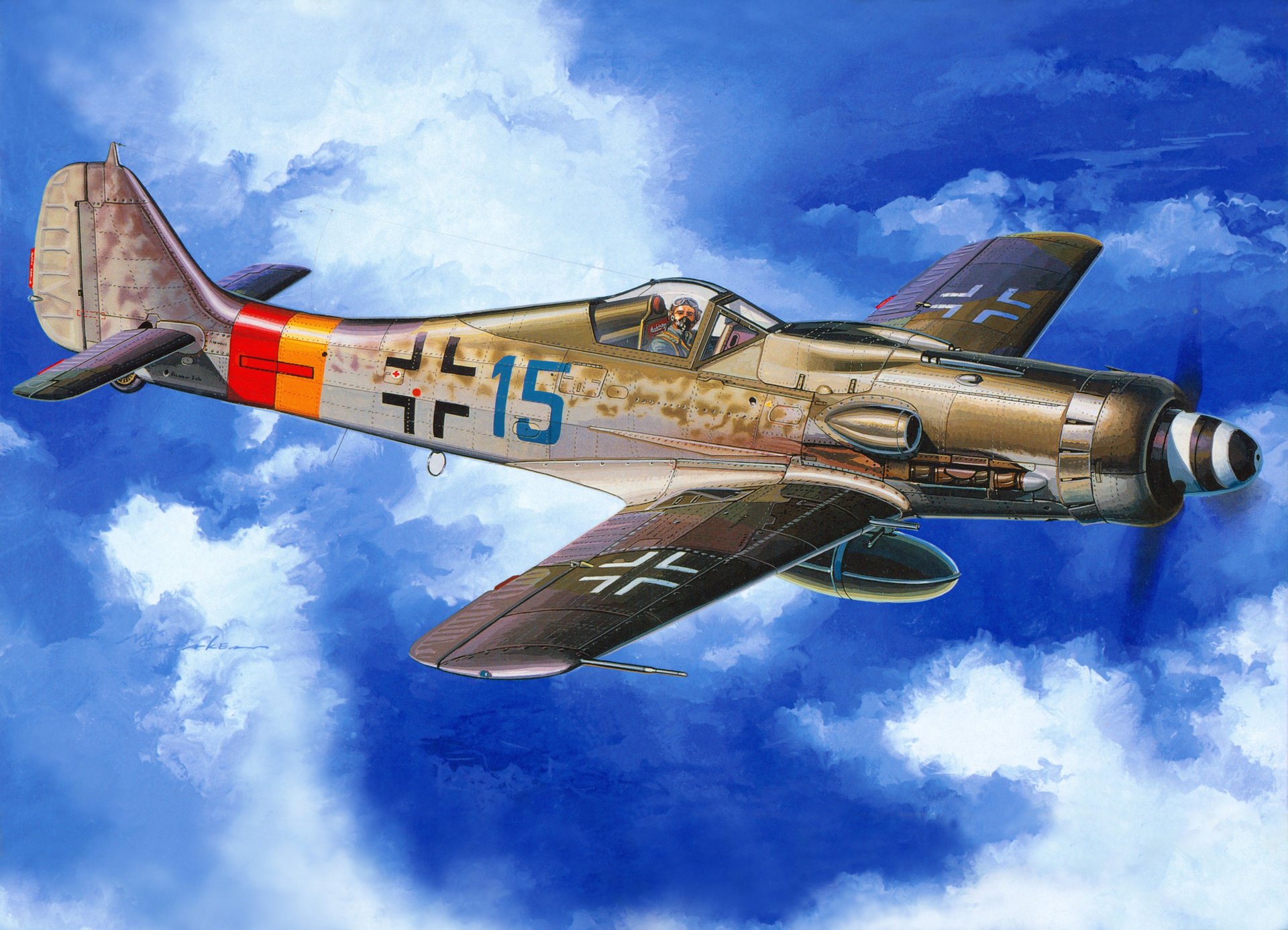 dibujo cielo avión focke-wulf fw.190d-dora de nariz larga como se llamaba en la luftwaffe o dora-9 producido por focke-wulff