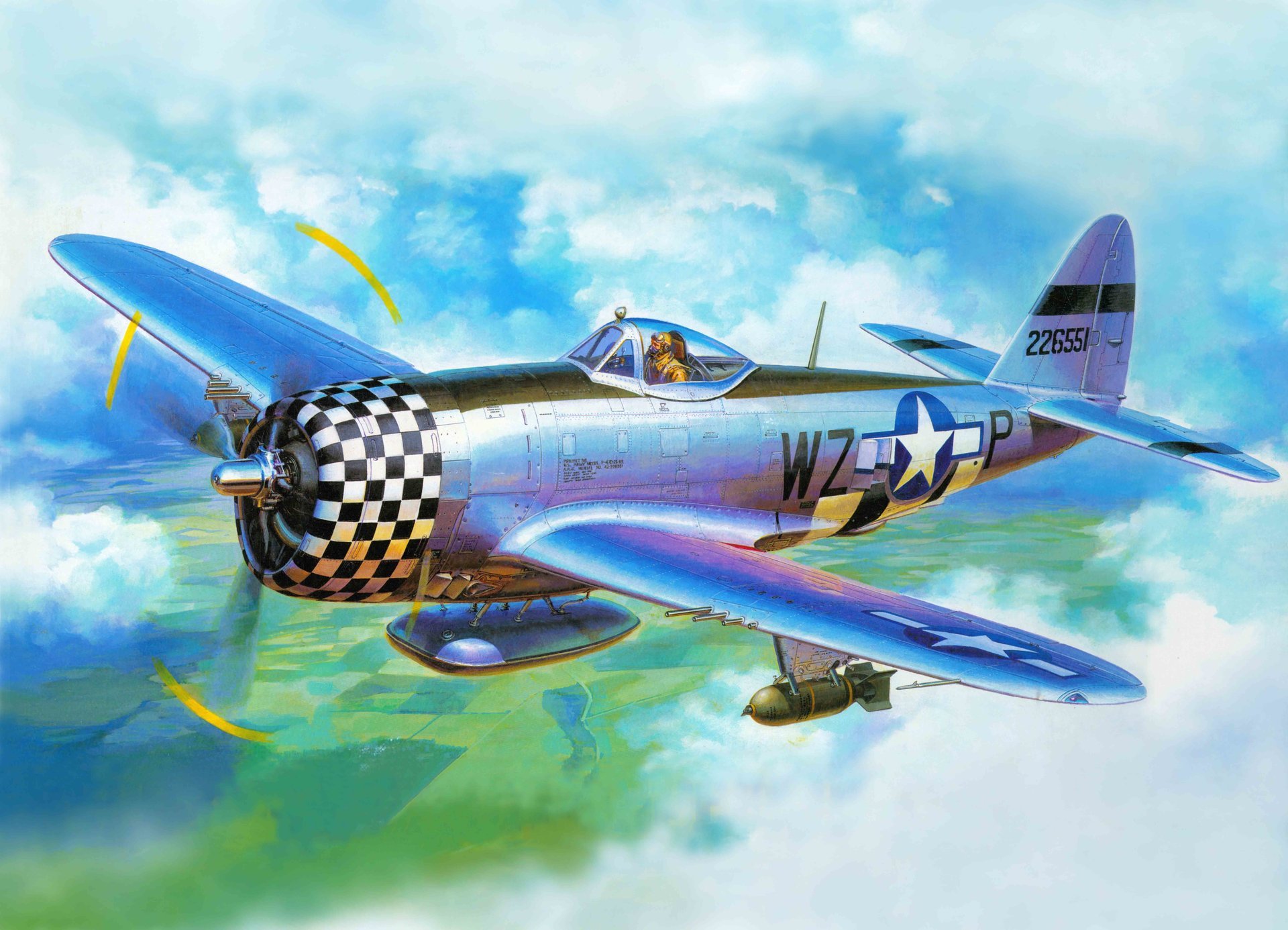 art samolot republika p-47d thunderbolt myśliwiec bombowiec siły powietrzne usa ww2