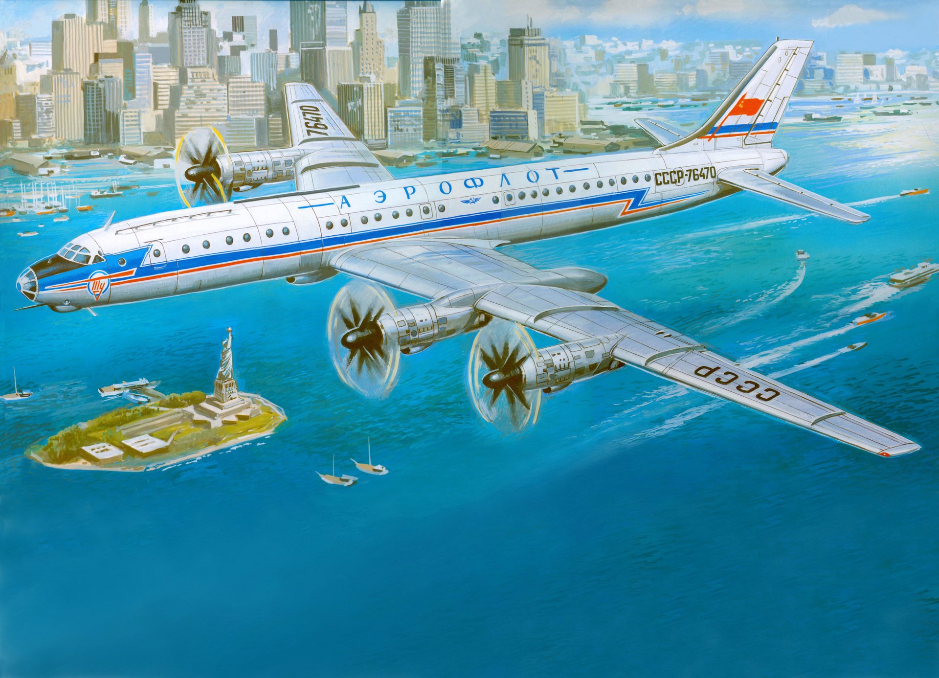 tu-114 soviético turbohélice pasajeros avión aeroflot urss aviación ciudad nueva york arte