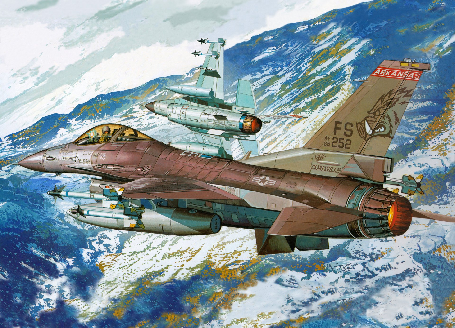 f-16 f-16 caccia aereo aviazione air force montagna arte