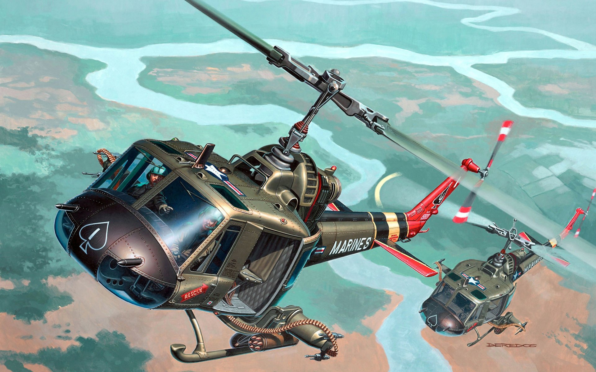 kunst hubschrauber glocke uh-1 huey schwein irokesen irokesen amerikanisch mehrzweck firma textron eine der bekanntesten und masse maschinen in geschichte hubschrauber marine infanterie usa