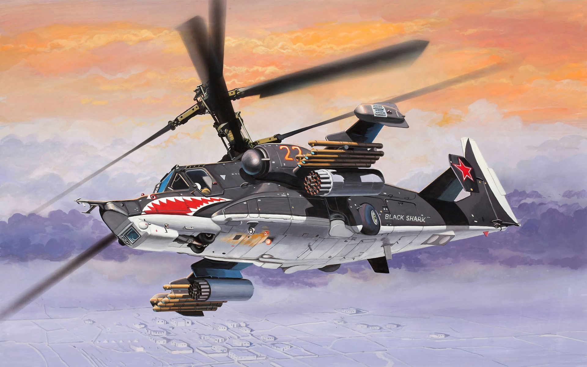 art helicopter ka-50 soviet russian combat single-seat shock designed for defeat armored and mechanized equipment aerial targets live forces on field battlefield air force russia