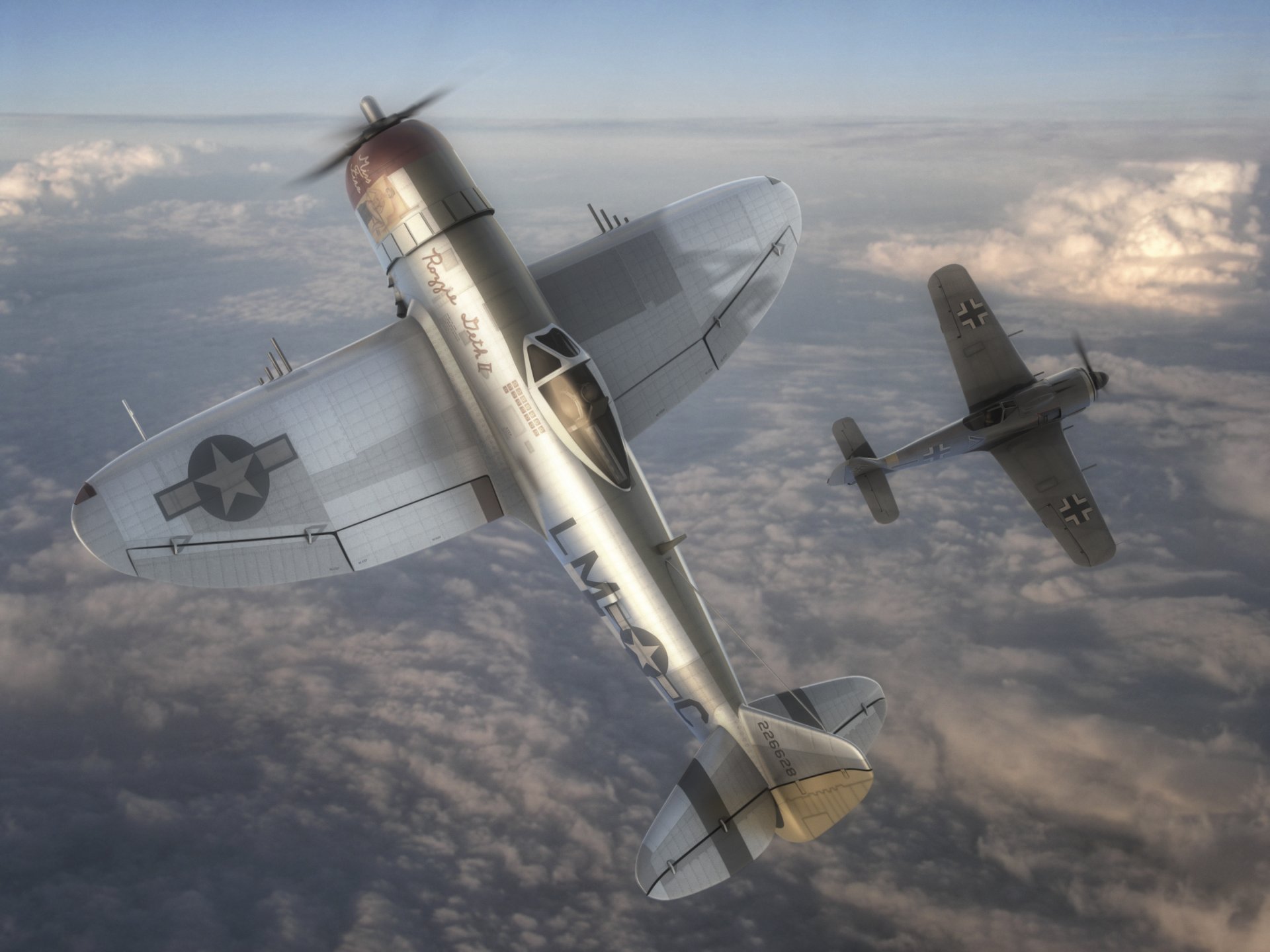 r-47 amerikanisch kampfjet vs focke-wulff fw 190 wurger zweiter weltkrieg kunst