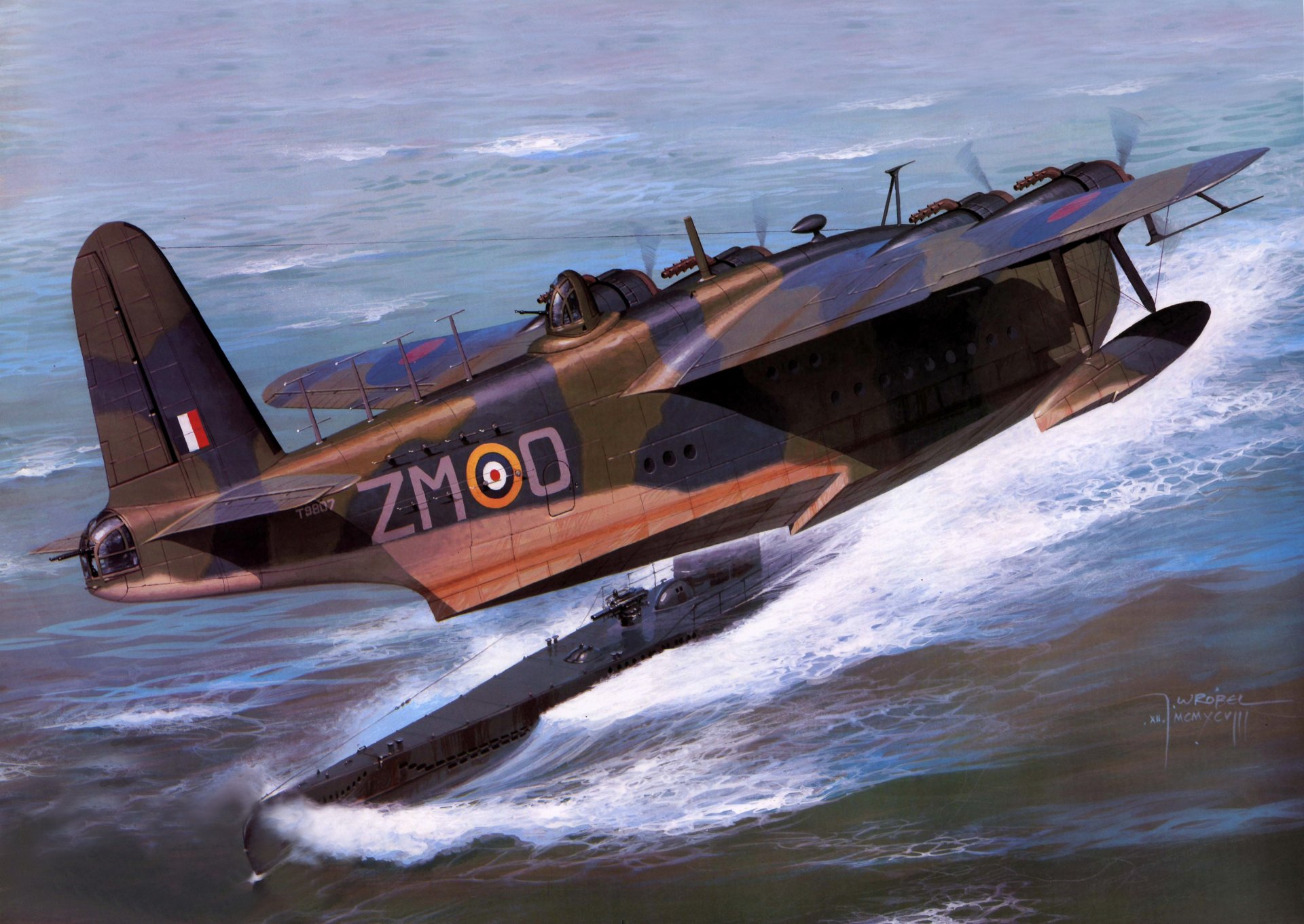 art ocean waves submarine sky s. 25 sunderland british airplane anfibio appartiene a un tipo di idrovolante uno dei più potenti e ampiamente utilizzati idrovolanti durante la seconda guerra mondiale