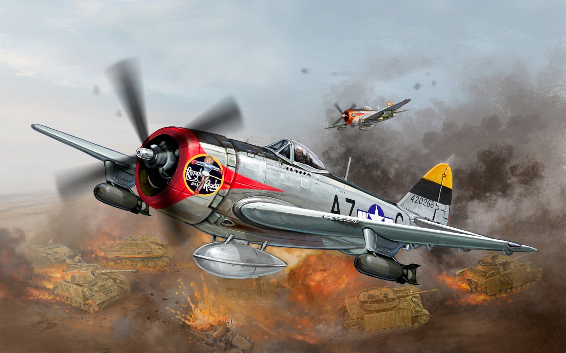 kunst flugzeug republik p-47 thunderbolt kämpfer luftwaffe usa bomber luftangriff auf deutsch säule flammen des krieges beschriften weltkrieg miniaturen spiel ww2