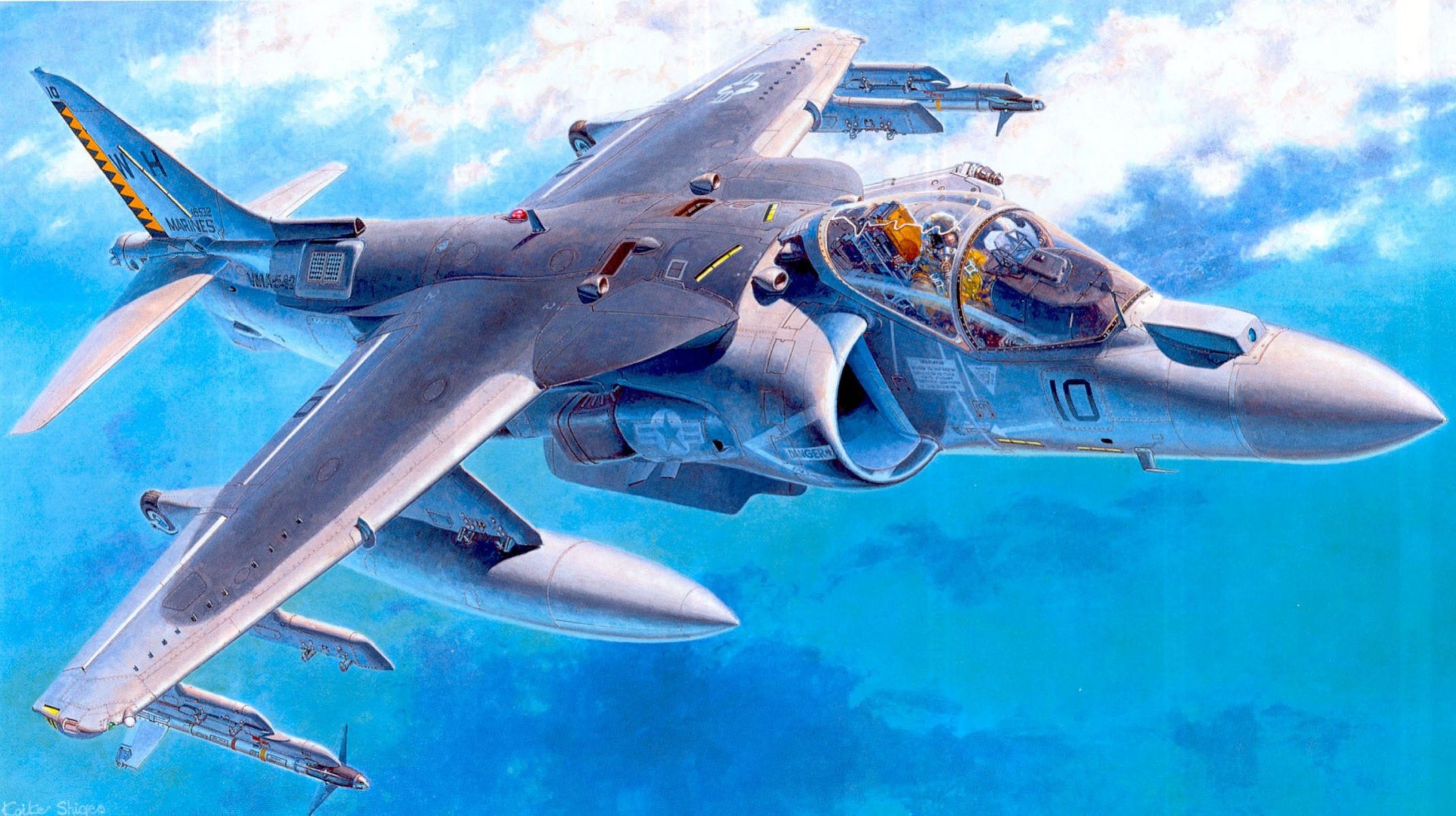 art mcdonnell douglas av-8b harrier ii amerykański samolot szturmowy pionowy startu i lądowania rysunek