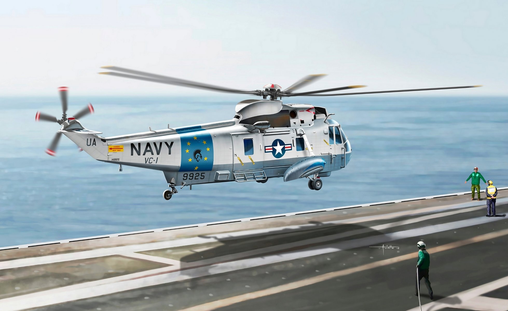 arte cubierta americano sh-3g sea king sol de ee.uu. dibujo artista vincenzo auletta