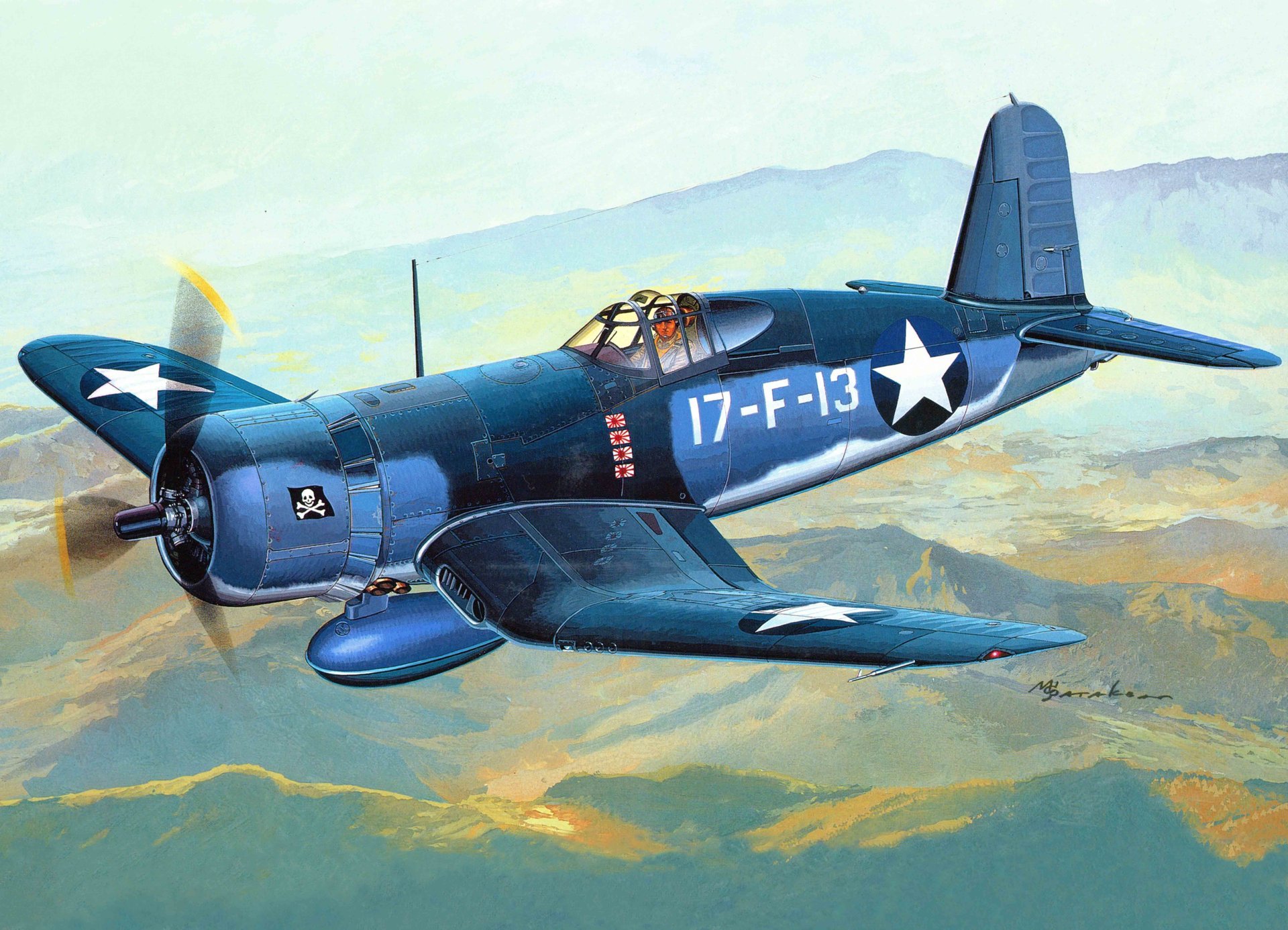 arte avión amerkansky cubierta caza f4u jaula de pájaros corsarios debutaron en batalla febrero 1943 en isla guadalcanal composición escuadrón marina infantería marina ee. uu. ww2