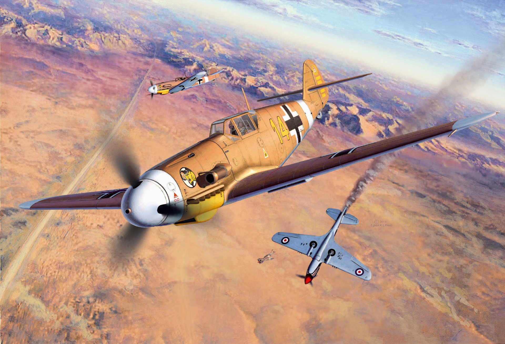 picture egbert friedl fight shot down plane royal air force fighter messerschmitt me-109 bf-109 f2/4 jg27 27 th fighter squadron north africa pilot hans-joachim marseille luftwaffe germany