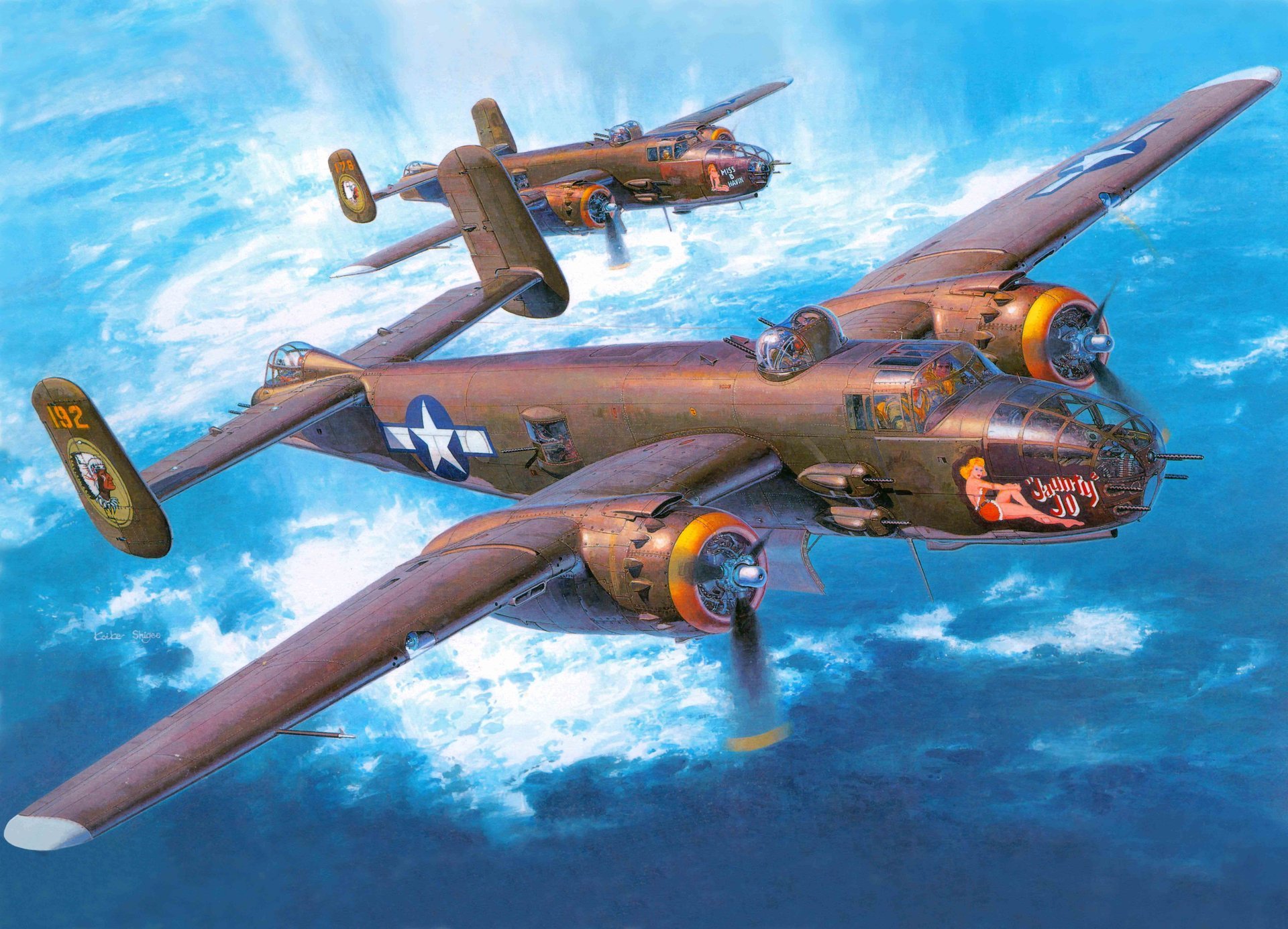 arte avión américa del norte b-25j mitchell medio bombardero bimotor todo metal quíntuple medio radio acción ww2