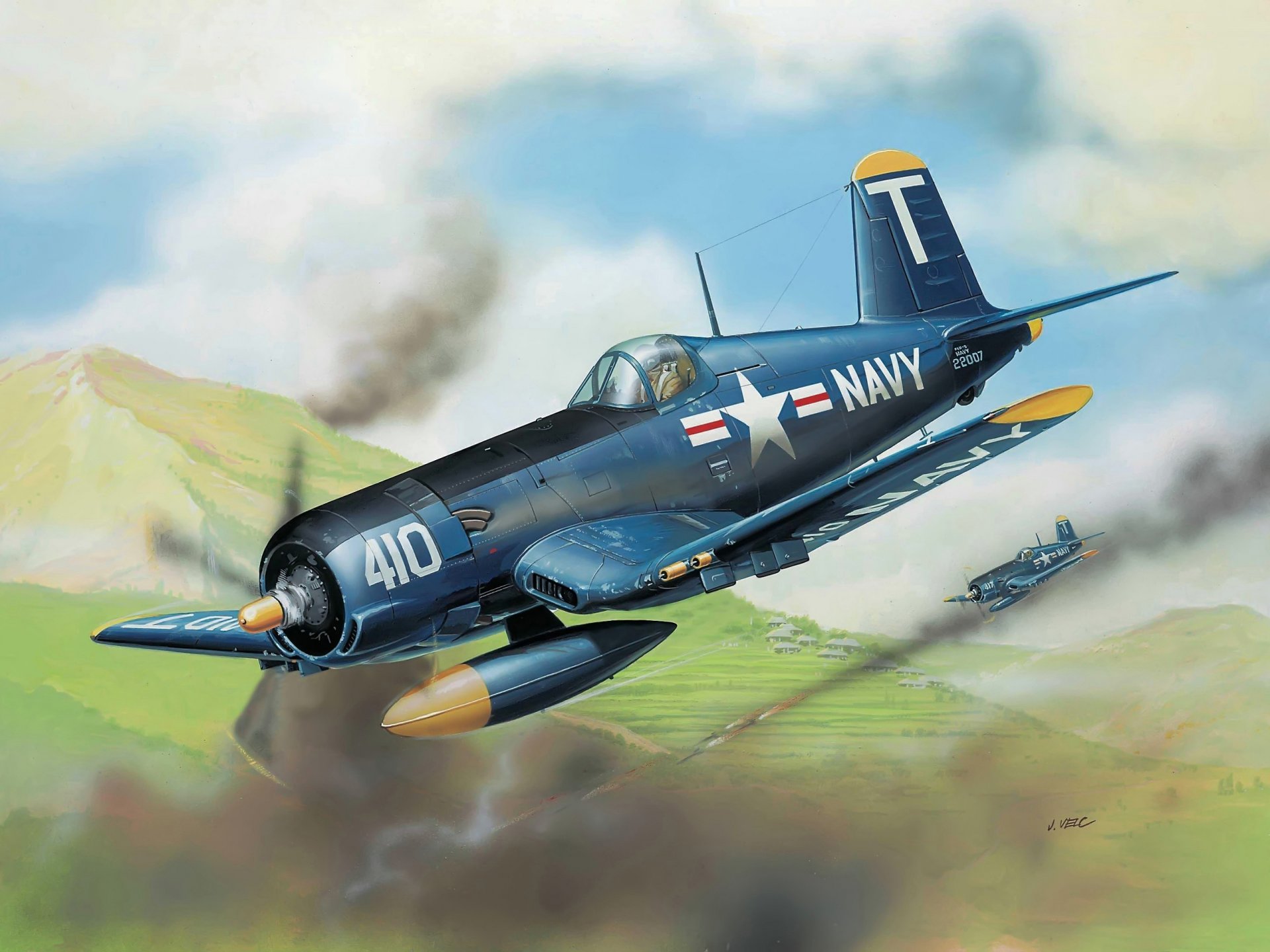 arte avión f4u-5 corsario cubierta caza fuerza aérea ee.uu. ww2