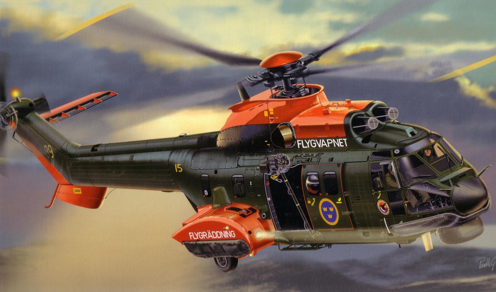 arte cielo eurocopter come 532 multiuso. medio elicottero singolo rotore con due motori turboalbero rotore di coda triciclo carrello di atterraggio sviluppato da un consorzio nei primi anni 1990 versione militare come 332 super puma ricevuto attrezzature