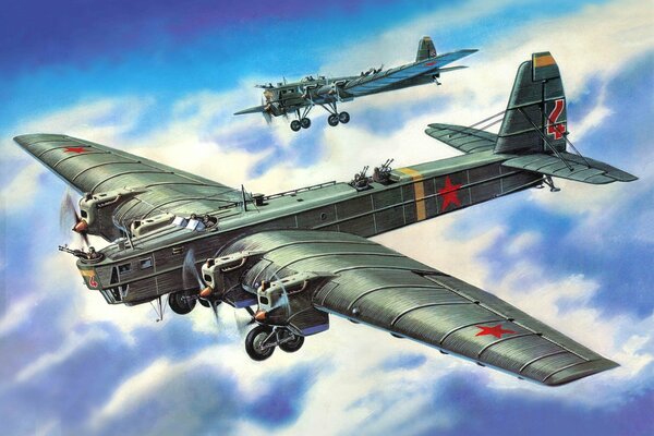 Арт советский самолёт бомбардировщик тополев ввс ссср в небе