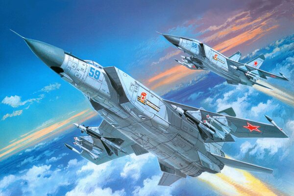 Soviet supersonic high-altitude interceptor in the sky