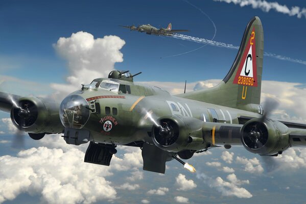 Boeing b-17 in flight against the background of clouds