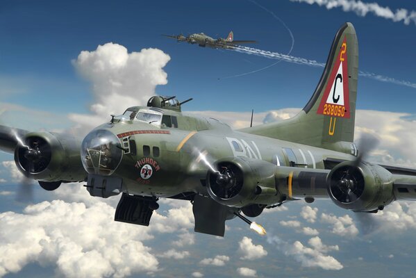 Boeing b-17 en vol sur fond de nuages