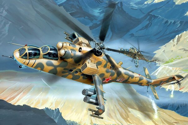 Elicottero sovietico Mi-24 in aria