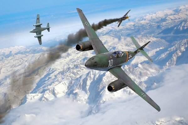 Jet fighters in aerial combat