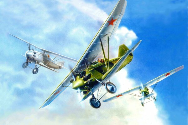 Drawing of glider planes of Soviet Russia in the air