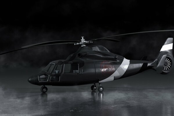 Art art noir hélicoptère couvert de fumée