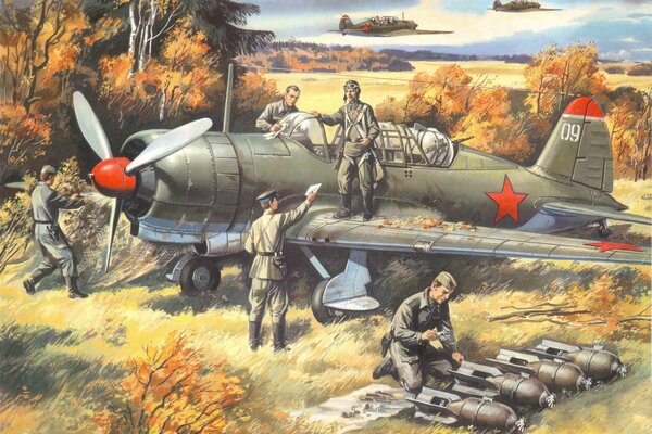 Preparación del avión soviético para la batalla