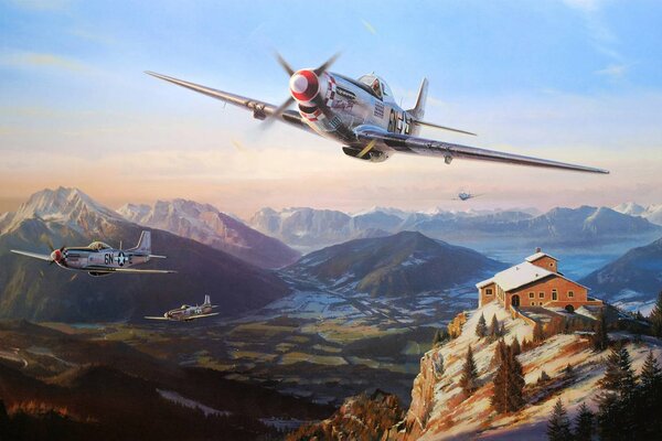 Art drawing of mustangs over the Eagles nest