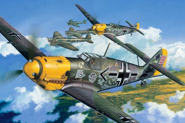 Baue deutsche Militärflugzeuge in den Himmel