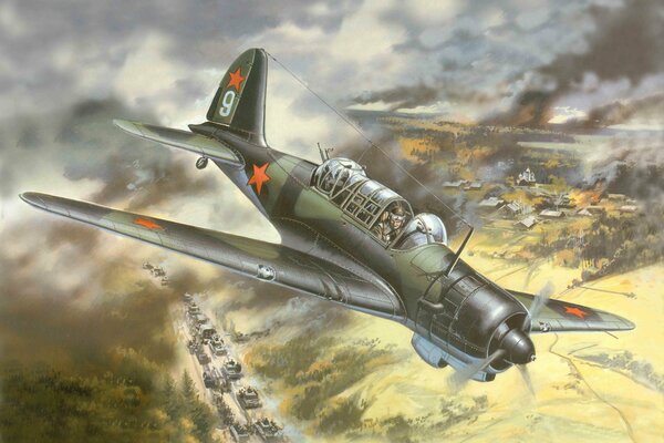 Avión soviético bombardea convoy alemán