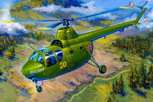 El primer helicóptero soviético en vuelo